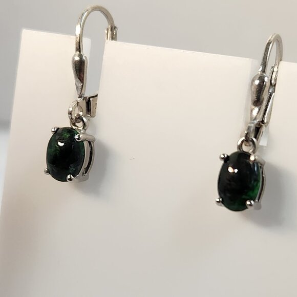 VTG 925 Green Opal Leverback Earrings - Beautiful marble coloring. - Picture 3 of 8